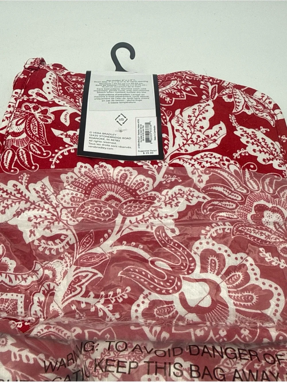 VERA BRADLEY Java Red paisley Pot Holder & Oven Mitt 2 Piece Set NWT
